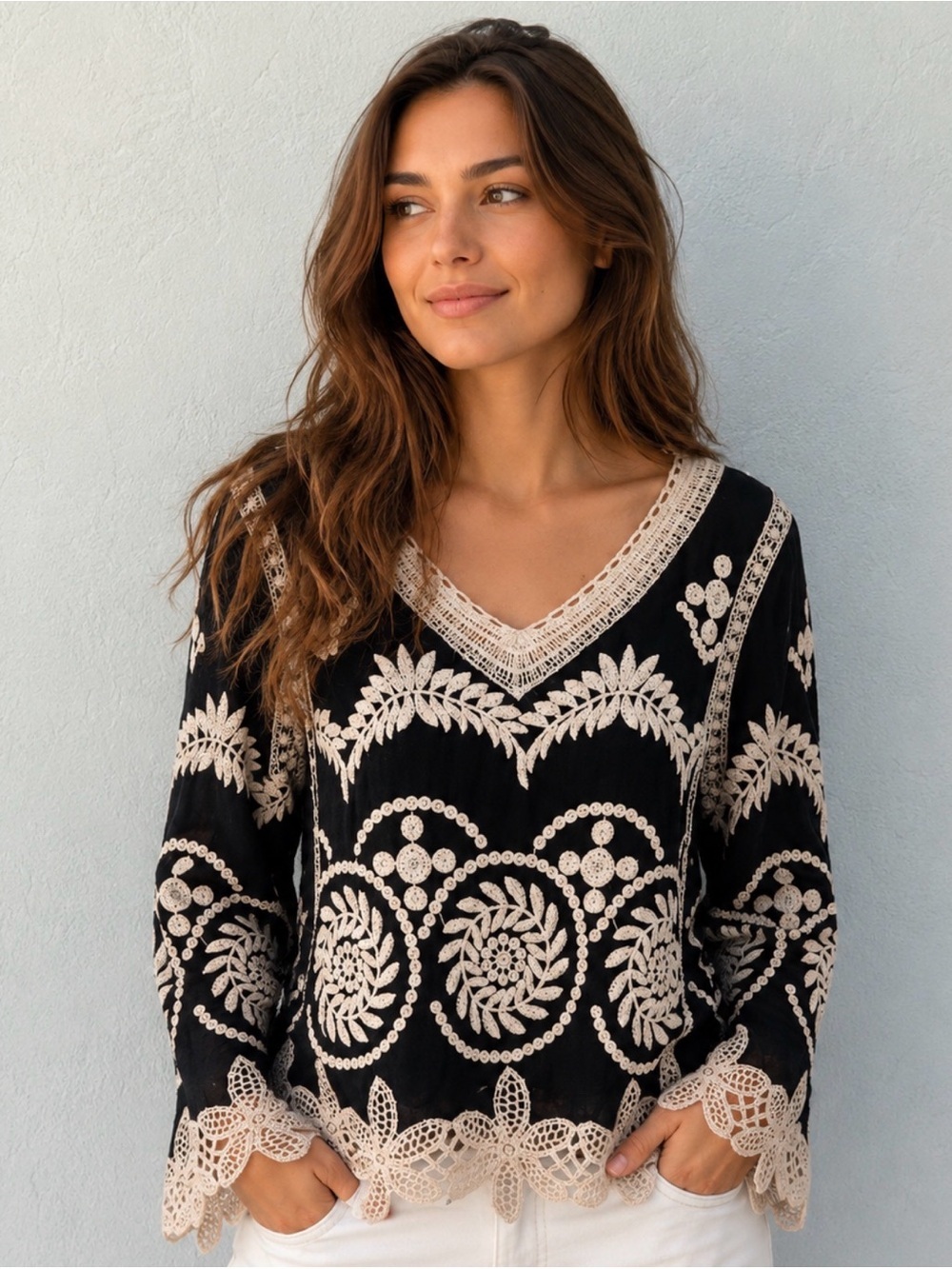 LAPIS Crochet Boho Blouse Size Small
